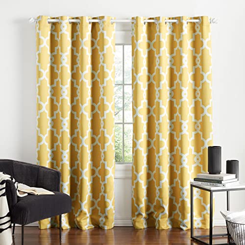 Exclusive Home Curtains Ironwork Woven Blackout Grommet Top Panel Pair, Sundress Yellow, 52x84, 2 Piece, W 52" x L 84" (2 Panels)