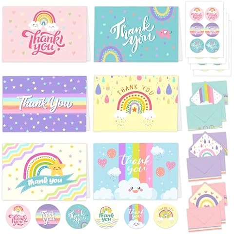 Decorably 24 Pack Rainbow Thank You Cards Cover