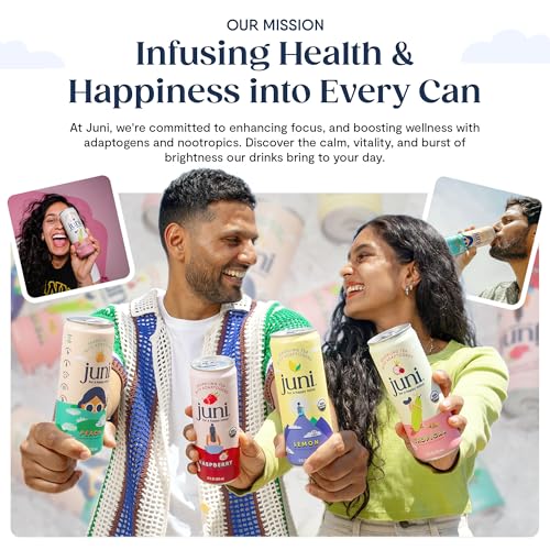 Juni Sparkling Adaptogen Drink with Ashwagandha, Lion’s Mane & Reishi Mushrooms | Green Tea for Focus, Zero Sugar, 5 Calories, Organic | Non Alcoholic Drinks - Variety Pack 12 pack - Thumbnail 2