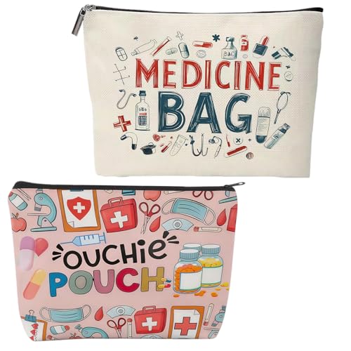 2PCS Travel Medicine Bag Colorful Small Medicine Bags for Travelling Meds Bags Medication Bag for Travel Medicines Pouch for Travels Essentials Toiletry Camping Daily Use Pink and White