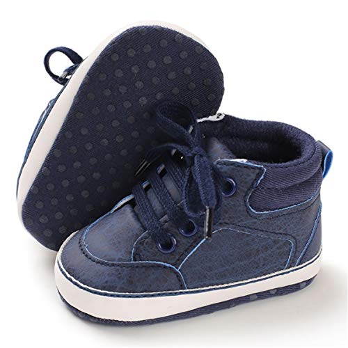 BENHERO Baby Girls Boys Canvas Shoes Toddler Infant First Walker Soft Sole High-Top Ankle Sneakers Newborn Crib Shoes (6-12 Months Infant, W-Navy)