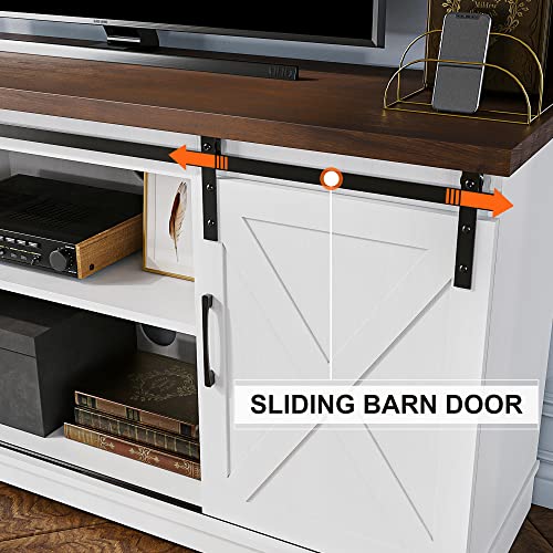 IDEALHOUSE Farmhouse TV Stand for 65 Inch TV, Entertainment Center with Storage and Sliding Barn Doors, Modern Media TV Console TV Stands for Living Room Bedroom (White) - Thumbnail 4