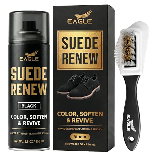 Best Spray for Suede Winter Boots: Protect Your Footwear 15 Eagle Black Suede Restorer Spray – Suede & Nubuck Color Restorer for Shoes, Boots & Jackets, Renew Spray to Restore Color, Revive Nap & Texture, Includes 3 Way Brush, 250mL