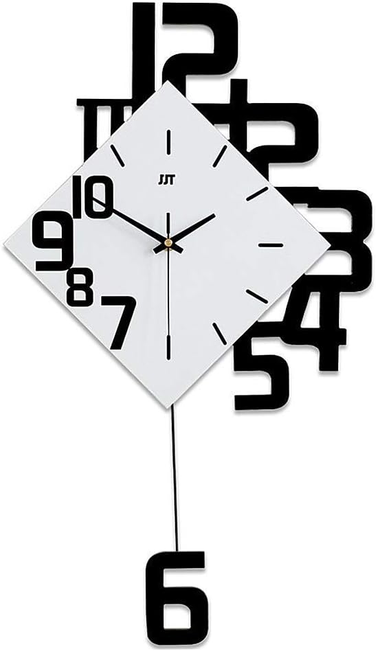 Pendulum Wall Clock Silent Non Ticking, Modern Style Wooden Living Room Swing Quartz Wall Clock, Large Dial Silent Home Decoration (Black)