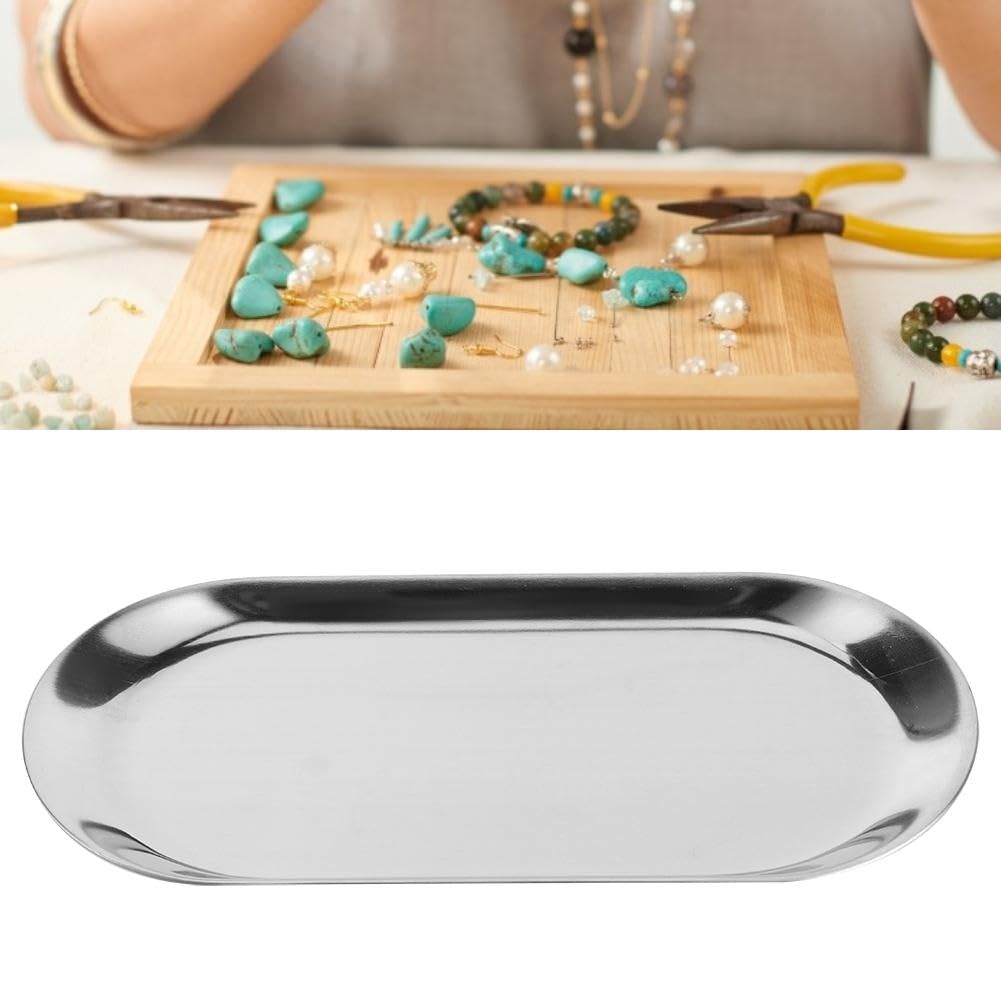 Nikou 5 Stück Ovales Tablett, Edelstahl Schmuckablage Tablett Aufbewahrungstablett Kerzentablett, Deko Serviertabletts für Dessert Kosmetik Schmuck Kerzen (Silber)