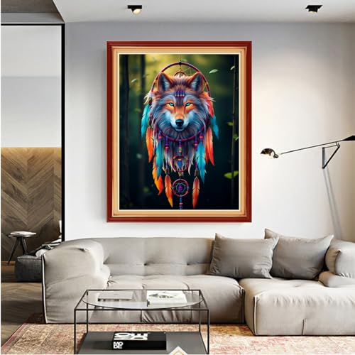 Image of Dooxvey Cross Stitch Kit for Adult Beginners - Full Range of Stamped Kits, 11CT Cross Stitch Patterns - Wolf Wind Chime 16x20 inch