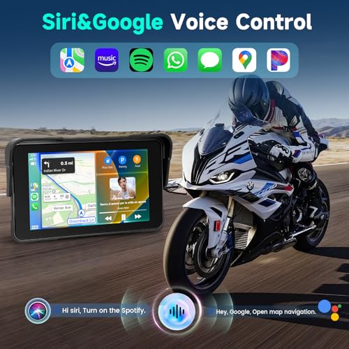Image of 5 Inch Motorcycle CarPlay Screen with TPMS Sensors, Wireless Android Auto, Handlebar Control Power Cable, IP68 Waterproof Portable Motorcycle GPS Display