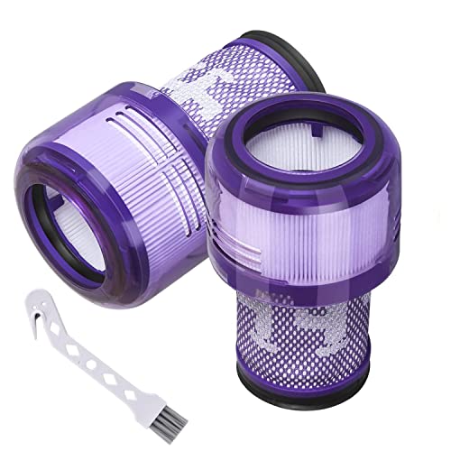 Asdazrxy Hepa Filter für Dyson V12 Detect Slim, 2 Stück Filter for Dyson V12 Slim Absolute Extra/Total Clean/Fluffy Staubsauger, Ersetzen Sie # 971517-01(mit Reinigungsbürste) Cover