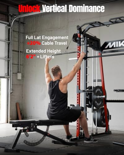 Image of Mikolo M4 2.0 Smith Machine, 2200lbs Squat Rack with LAT-Pull Down System & Cable Crossover Machine, Training Equipment with Leg Hold-Down Attachment