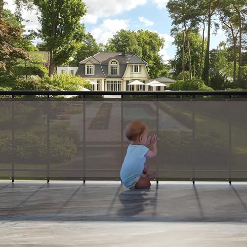 Image of HIPPO Baby Safety Net for Balcony Child Protection Stairway Safety Net Railing Guard for Kids Staircase Protector with Tie-Cords Breathable Fabric Indoor Outdoor Use (0.8MTX4MT, Desert-Storm)