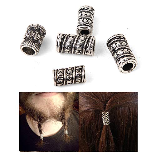 Viking Rune Beads for Hair Accessories-Viking Beard Beads for Men Irish Odin Beard Beads Hair Braid Beads Vintage Viking Dreadlock Beads Charm Findings for Paracord Bracelet Jewelry DIY Beads