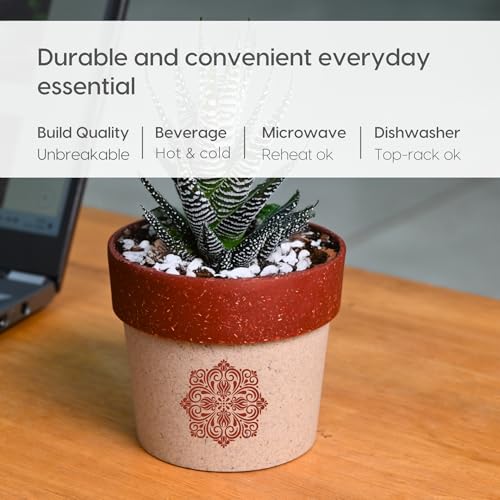 Image of Eha Earth-Friendly Wedding Gifts for Couple | Gifts Made with Rice Husk Biocomposite | One Printed Mug and Coasters Set of 2, Planter, Keychain, Loopac Box | 200 ml | Coral