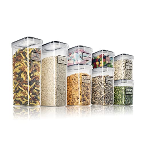 TNM Vorratsdosen 8 Set, Luftdicht Vorratsbehälter Plastik mit Deckel, Aufbewahrungsbox Küche Organizer, Vorratsdose, Aufbewahrung für Müsli, Mehl, Cornflakes, 2.8L 2L 1.4L 0.8L Cover