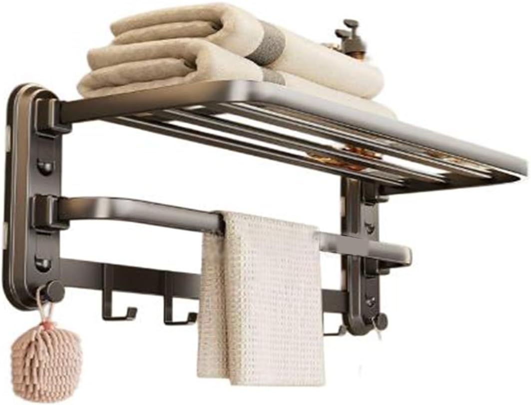 JATIBOSH Wall Mounted Towel Rail, Grey Towel Holder Rod, Towel Rack for Bathroom, Carbon Steel+ABS 40Cm Towel Shelf Rod Towel Bars, for Hotel, Kitchen, Drawing Room, Toilet.