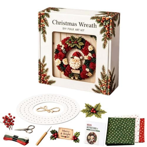 3D Fabric Poke Wreath DIY Kit, Christmas Wreath Making Kit for Adults