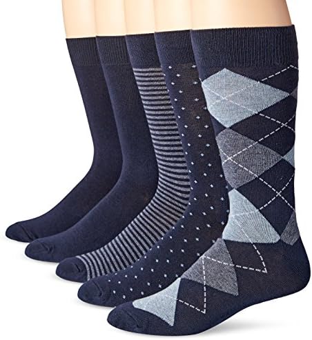 Amazon Essentials Men's Patterned Cotton Dress Crew Socks, 5 Pairs