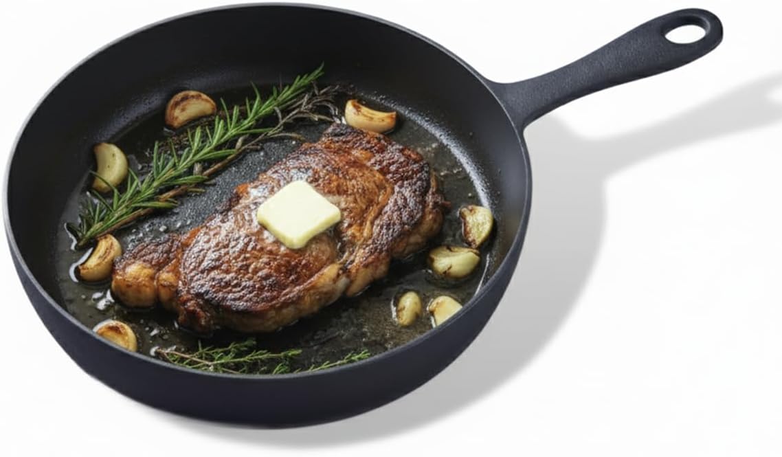 Flambo Skillet #10 - Naturally Non-Stick 10 Inch Pre-Seasoned Cast Iron Frying Pan - Smooth Nonstick Finish for Grilling, Frying, Sauteing, Searing, Baking - Use on Oven, Stove, Grill, or Campfire