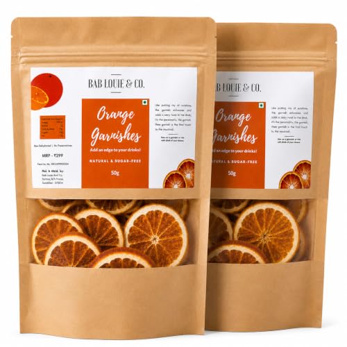 Image of Bablouie Dried Orange Slices for Cocktail Garnish Dehydrated Orange Wheels for Mocktail, Detox Water, Green Tea & Decoration, Natural Air-Dried Fruit (Pack of 2-50gm)