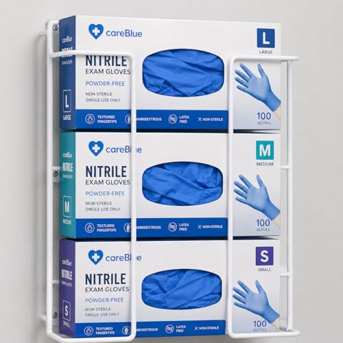 careBlue Triple Glove Box Holder Wall Mount, Horizontal 3-Box Capacity Dispenser Rack, Powder-Coated Steel Wire, White Medical Glove Box Organizer