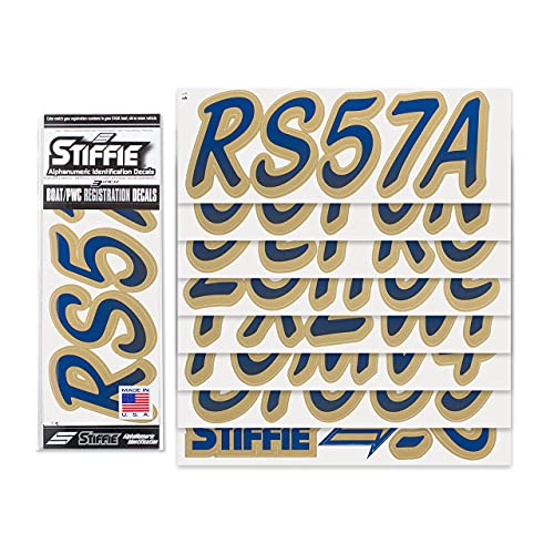 Image of STIFFIE Whipline Navy /Metallic Gold 3 inch Boat & PWC Registration Decals • Numbers Letters Stickers