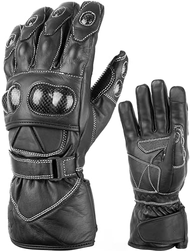 ADM Gants Moto Hiver Homme Cuir Homologués CE Certifiés Chauds Tactile Smartphone Imperméable Waterproof Double Serrage Poignet & Manchette Coque Protection...