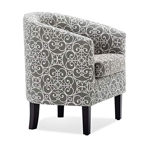 Image of BELLEZE Accent Barrel Chair, Linen Round Chair Club Tub Sofa Corner Chair with Flared Legs and Cozy Soft Padding for Living Room Bedroom Waiting Room - White & Gray