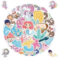 50Pcs Sea Mermaid Stickers,Cartoon Vinyl Waterproof Stickers for Phone Laptop Flasks Water Bottle Luggage Scrapbook Cup Bike Car Notebook,Cute Sticker Gift for Kids Teens Adults