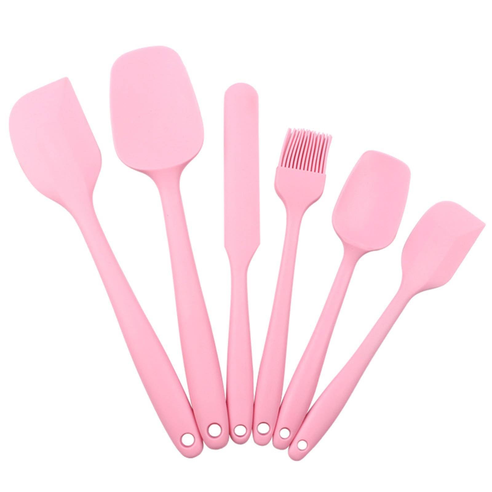 Silikonspatel 6-teiliges Set Silikon Küchenutensilien 6-teilig Spatel Ölpinsel Set Backwerkzeuge Kuchencremespatel, 27x5x2cm/422(Pink)