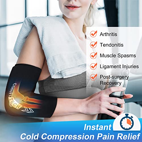 Comfitech Elbow Ice Pack For Tendonitis And Tennis Elbow Ice Pack Wrap (M Black) & Migraine Ice Head Wrap, Headache Relief Hat For Migraine (Medium Blue) #TOP4