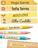 75 Etiquetas adhesivas personalizadas objetos para colegio y guardería - pegatinas personalizadas, etiquetas nombre material escolar - aptas para lavavajillas - Oro