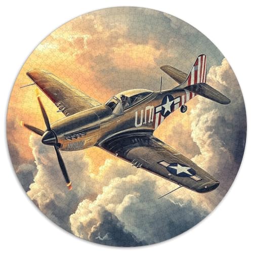 Puzzle de 1000 piezas redondo para adultos con escena de vuelo de avión militar vintage