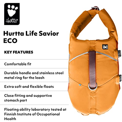 Hurtta Life Savior ECO Hundeschwimmweste maximale Sicherheit im und am Wasser beim Schwimmen, SUP, Kayak & Bootsausflügen (Buckthorn, 20-30 kg)