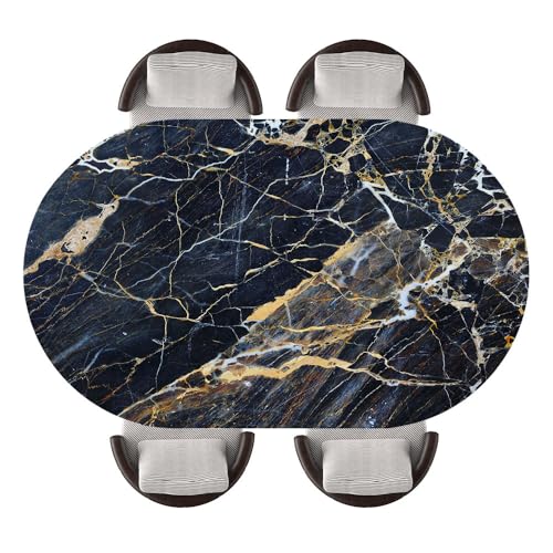 GSORIOP Fitted Table Cover for Dining Room, Oval Elastic Edge Polyester Tablecloth, Washable & Wrinkle-Resistant for Banquet and Restaurant, Gray Marble Texture, Fits 42"x60" Oval Tables, Stay-70