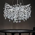 kvtinmty Modern Round Crystal Chandeliers, 30" Crystal Chandeliers for Dining Room,Silver Tree Branches Chandelier, for Living Room,High Ceiling,Foyer,Entryway,Kitchen Island