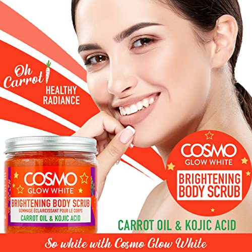 Cosmo Glow White Brightening Body Scrub 475ml | Carrot Oil & Kojic Acid | Gently Exfoliates the Skin | Making Skin Feels Softer, Smoother, More Supple | For Unisex