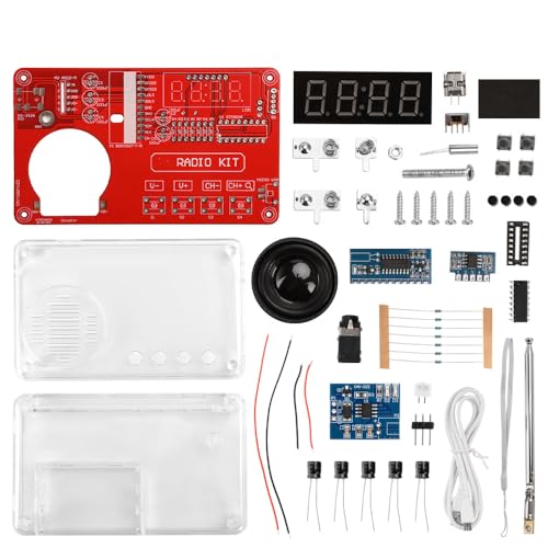 Image of Diymore DIY FM Radio Kit, Soldering Practice Electronics Project, Transparent Case, with PCB, Speaker, Digital Display, for Beginners & STEM Learning