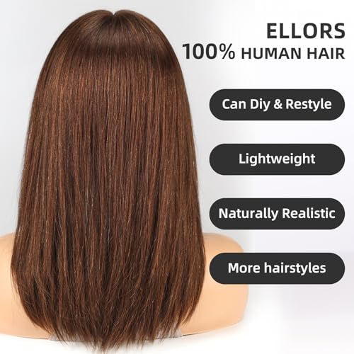 Image of 16 Inch Dark Brown Human Hair Wig, Human Hair Wig With Bangs, Real Hair Wigs For Women, real human hair wigs