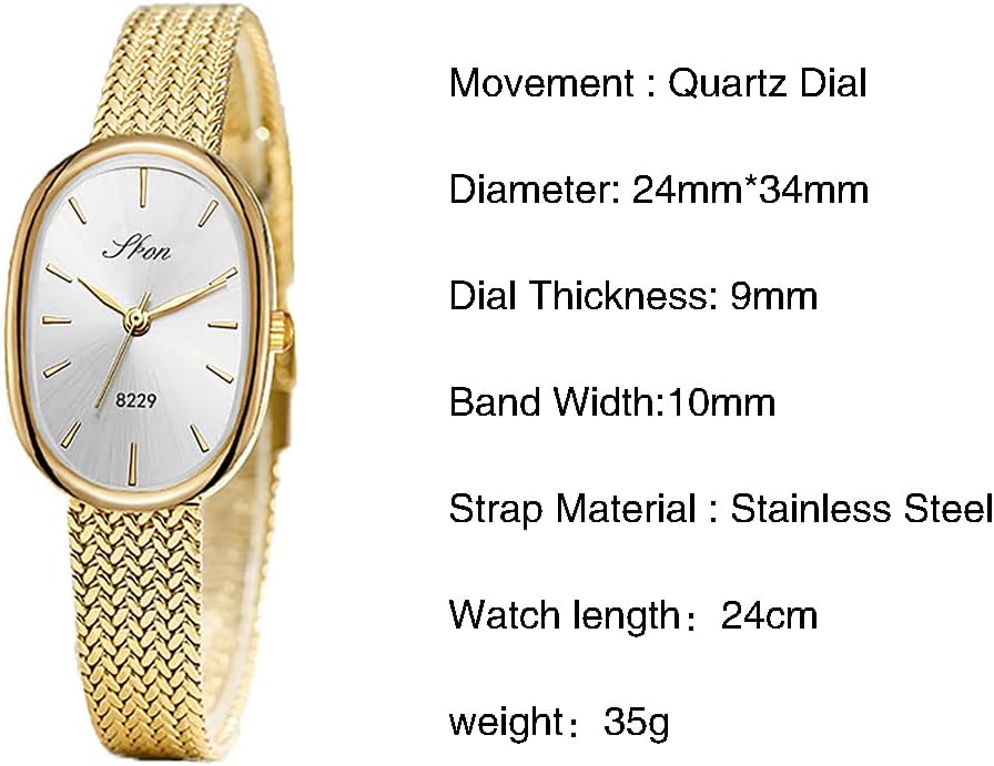 LOREO Elegant Watches for Women Oval Quartz Watch Ultra-Thin Dial, Stainless Steel Mesh Band, Fashion Gold Wristwatch, Easy Reader Ladies Dress Watch - Image 2