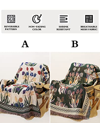 Cueerbot Boho Throw Blanket,Hippie Room Decor Tulips Double Sided Woven Blankets For Sofa Bed Rug (Colorful, 71X51Inch) #TOP1
