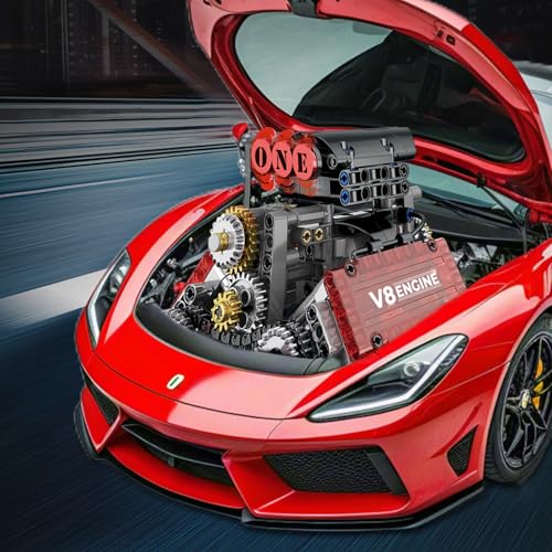 Image of WINGIFT V8 Engine Building Set,V8 Engine Model kit that Run,Build Your Own STEM Mini V8 Model Engine Kit with Battery and Motor,8-Cylinder Car Engine Building Engineering Toys for Kids Adults(478PCS)