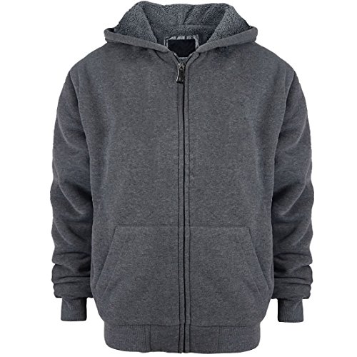 Sherpa Lined Boys Hoodie Full Zip Fleece Warm Youth Big Long Sleeve Child Sweatshirts Dark Gray
