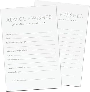 CARDAMONOLY Advice and Wishes Cards, Minimalist Black and White 6 x 4 Inches, Pack of 50, for Wedding Decorations for Reception, Party Favors for Adults, Bridal Shower Card (Mr and Mrs - Portrait)