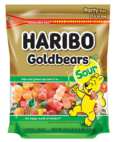 HARIBO Gummi Candy, Sour Goldbears, 25.6 oz. Stand Up Bag (Pack of 6)