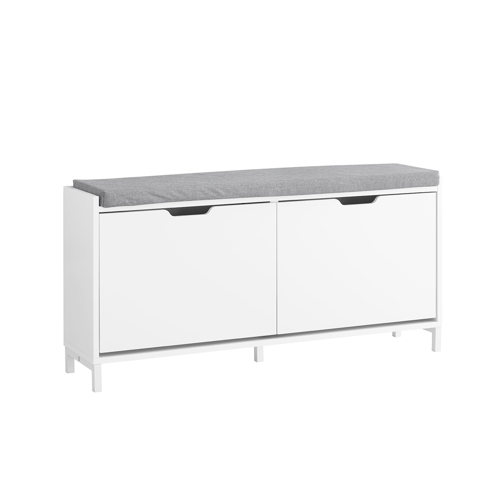 SoBuy Banco Zapatero con Asiento 105x24x52cm para recibidor | Zapatero banco con cojín gris, estructura hierro y MDF, capacidad 8 pares, carga 250kg FSR151-L-W