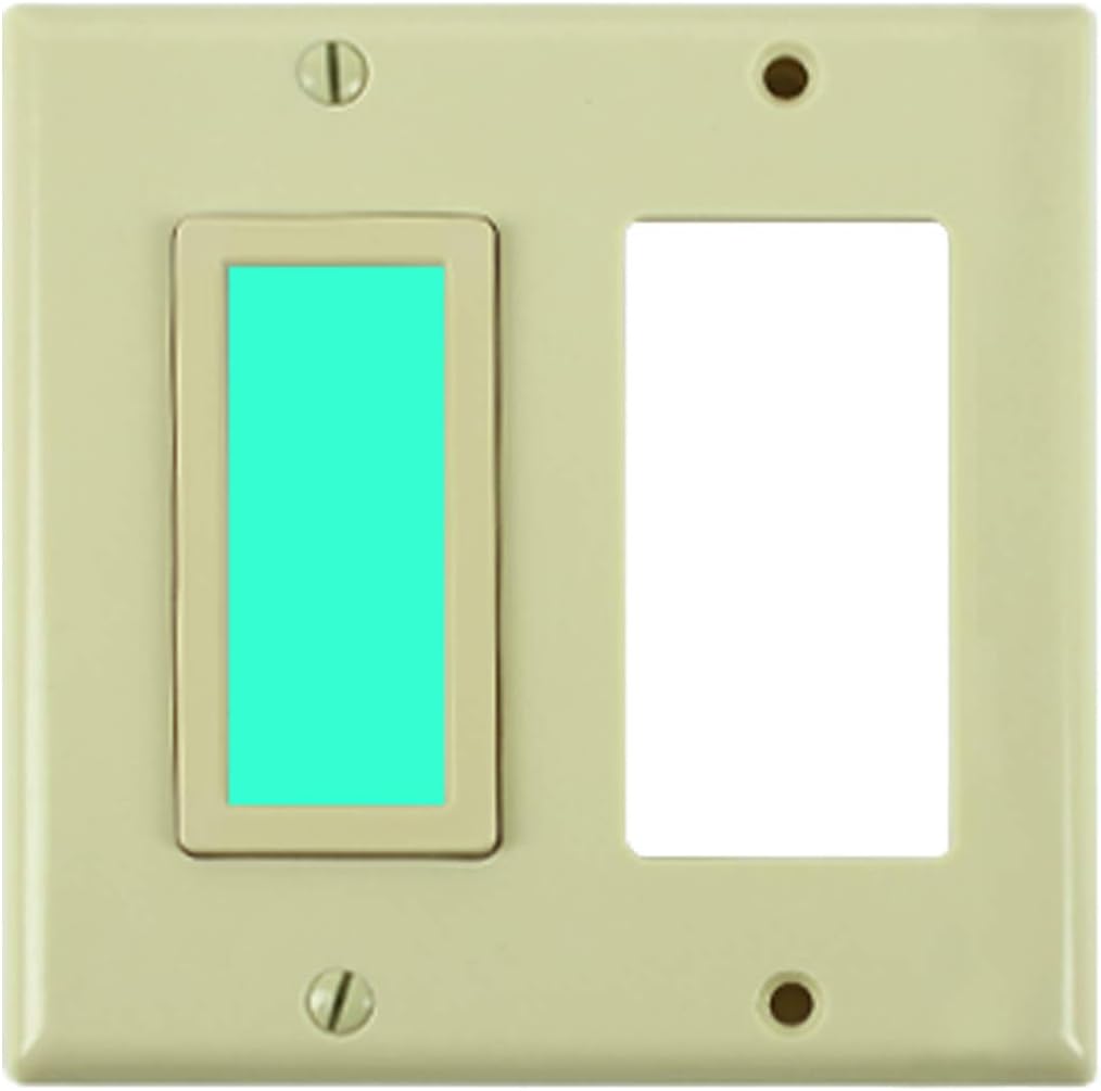 Limelite SideLite 2 Gangs, Green sidelite and Decorator Switch Sidelight, 4.5" x 4.5", Color Ivory