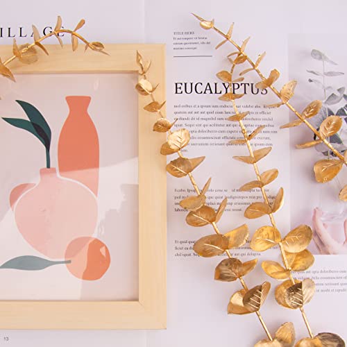 Feqo 36 Pcs Gold Eucalyptus Stems Artificial Eucalyptus Leaves Decor Eucalyptus Branches Fake Eucalyptus With Fake Leaves 15 Inch Faux Eucalyptus Stem For Vase Wedding Bouquet Home #TOP2