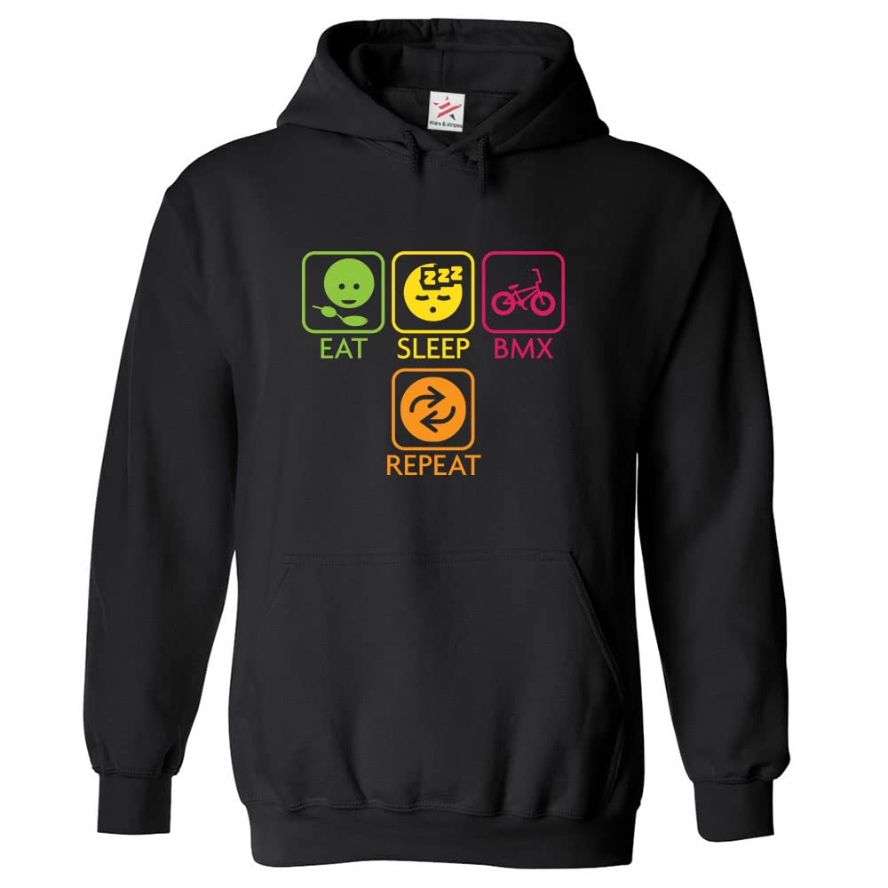 Stars and Stripes Eat Sleep BMX Repeat Classic Unisex Kids Pullover Hoodie for Bicycle Lover (3XS, Black, 7_8 Years)