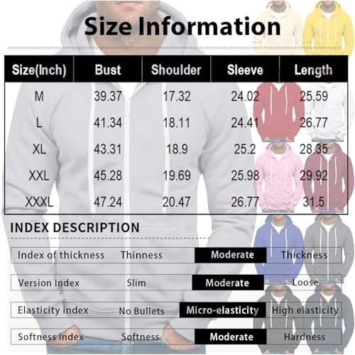 Ymosrh Men's Hoodies, Long Sleeve Zip Up Hoodie Casual Solid Color Pullover Hooded Sweatshirts, M-3XL3
