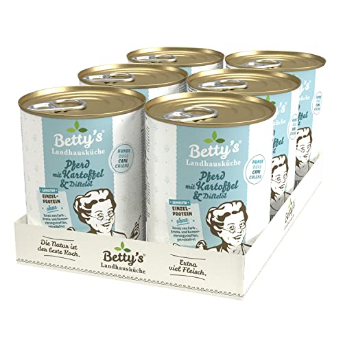 Betty's Landhausküche Hund Pferd mit Kartoffel & Distelöl 6 x 400 g Für alle Hunderassen geeignet Hohe Bioverfügbarkeit Wir achten auf Beste Qualität