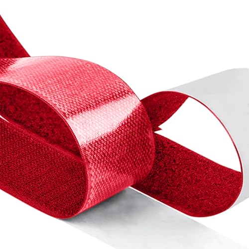 Image of 1.5 inch x 1 Yards Red Wide Hook and Loop with Self Adhesive Tape Strong Sticky Back Roll Nylon Heavy Duty Strips Excellent Grip Fabric Softener for Home Office School Car Craft Organizer